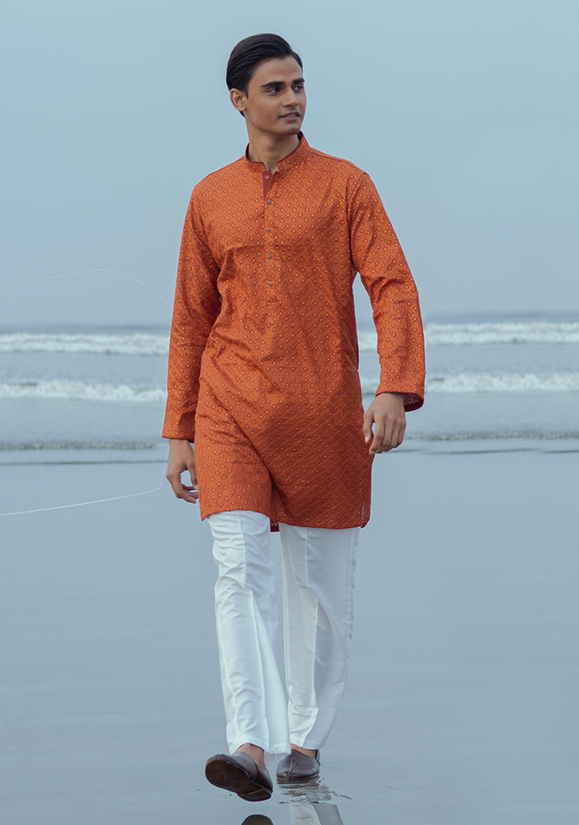 Pakistani Menswear | Amir Adnan - Basic Cotton Umber Slim Fit Kurta - Pakistani Clothes for women, in United Kingdom and United States