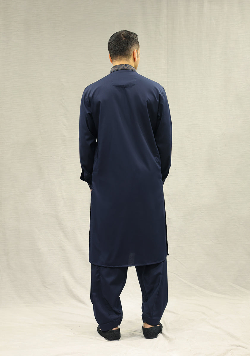 Pakistani Menswear | Amir Adnan - Classic Poly Viscose Salute Slim Fit Embroidered Suit - Pakistani Clothes for women, in United Kingdom and United States