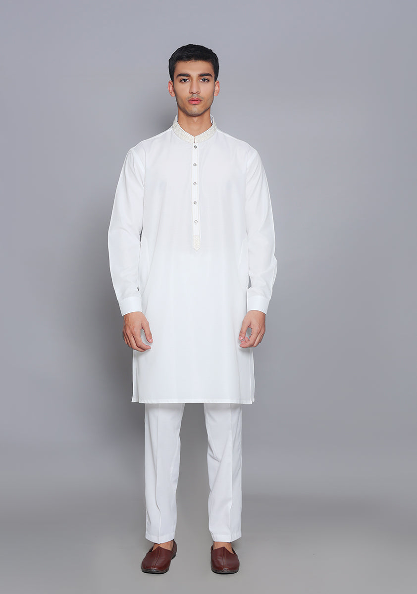 Pakistani Menswear | Amir Adnan - Basic Cotton Silk Cloud Dancer Slim Fit Embroidered Suit - Pakistani Clothes for women, in United Kingdom and United States