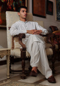 Pakistani Menswear | Amir Adnan - Basic Poly Viscose Bright White Classic Fit Embroidered Suit - Pakistani Clothes for women, in United Kingdom and United States