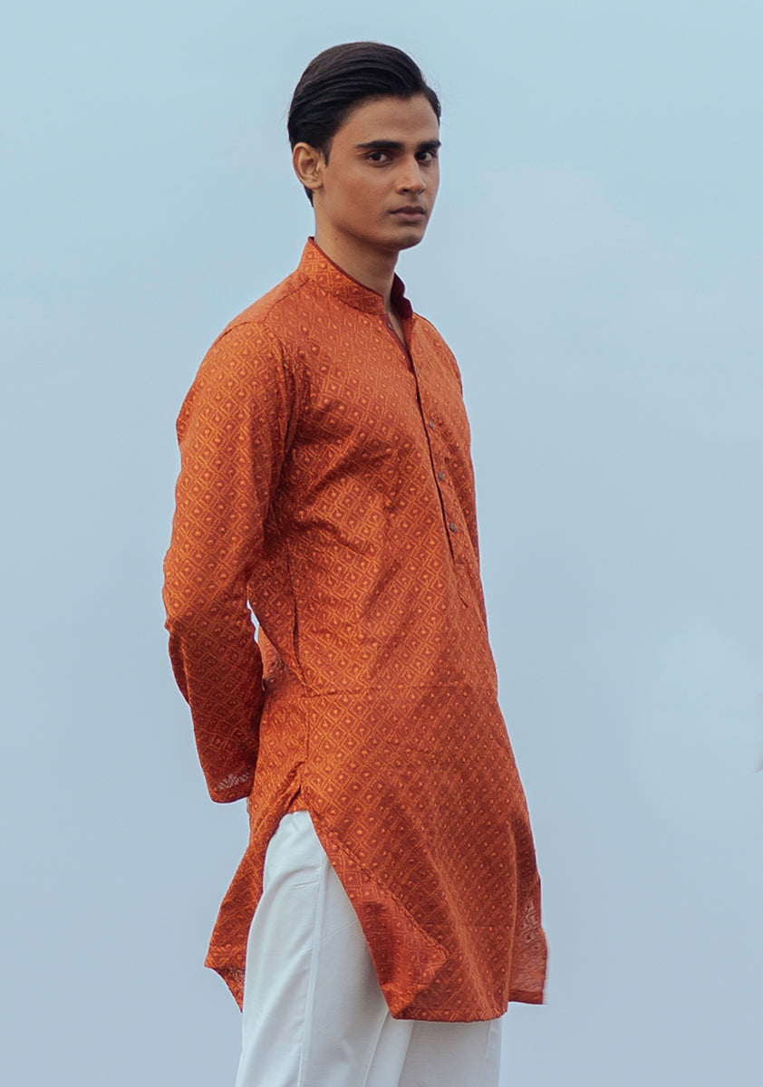 Pakistani Menswear | Amir Adnan - Basic Cotton Umber Slim Fit Kurta - Pakistani Clothes for women, in United Kingdom and United States