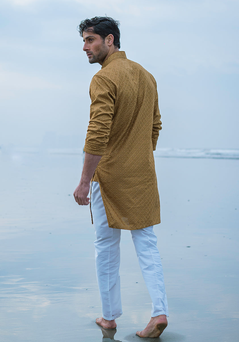 Pakistani Menswear | Amir Adnan - Basic Cotton Dijon Slim Fit Kurta - Pakistani Clothes for women, in United Kingdom and United States