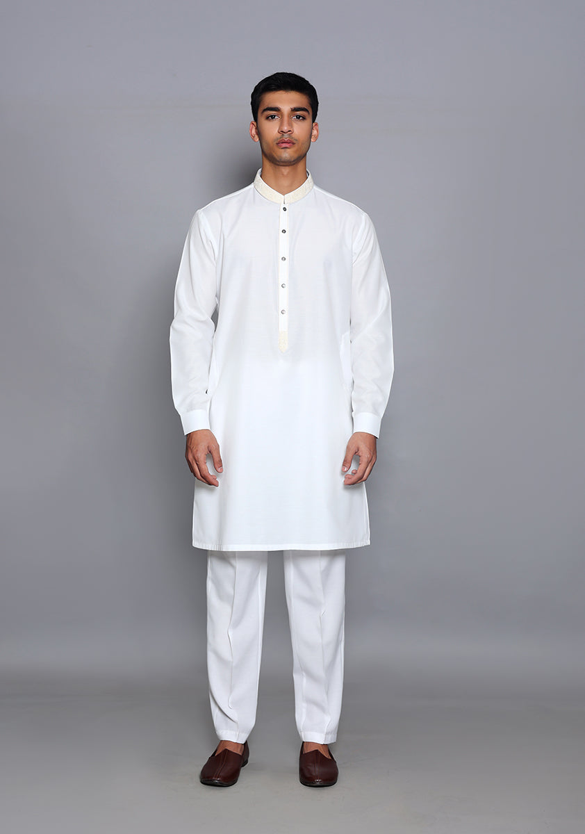 Pakistani Menswear | Amir Adnan - Basic Cotton Silk Cloud Dancer Slim Fit Embroidered Suit - Pakistani Clothes for women, in United Kingdom and United States