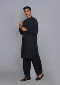 Pakistani Menswear | Amir Adnan - Basic Poly Viscose Pirat Black Classic Fit Embroidered Suit - Pakistani Clothes for women, in United Kingdom and United States