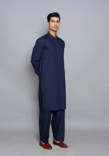 Pakistani Menswear | Amir Adnan - Basic Poly Viscose Navy Blazer Slim Fit Embroidered Suit - Pakistani Clothes for women, in United Kingdom and United States