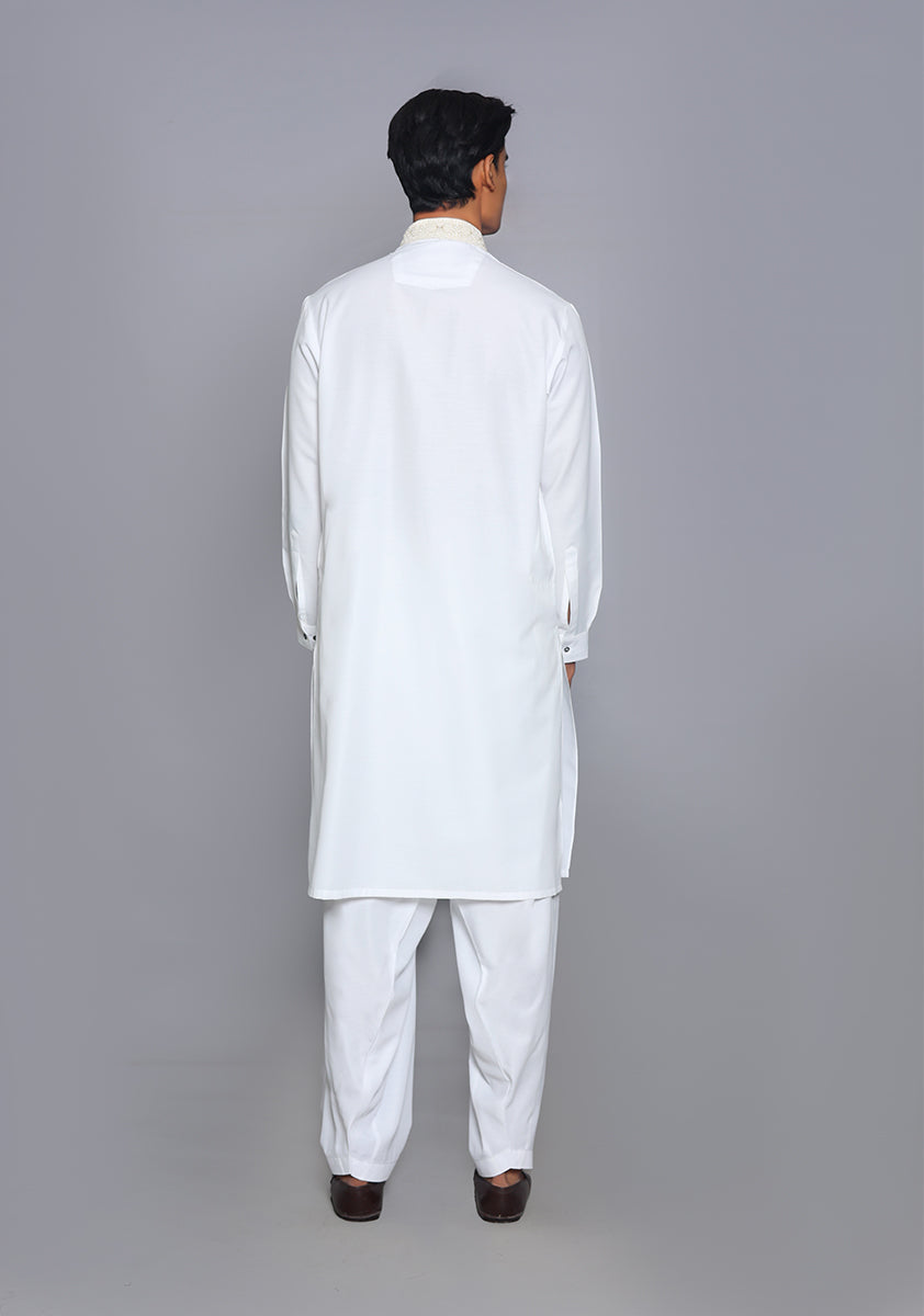 Pakistani Menswear | Amir Adnan - Basic Cotton Silk Cloud Dancer Classic Fit Embroidered Suit - Pakistani Clothes for women, in United Kingdom and United States