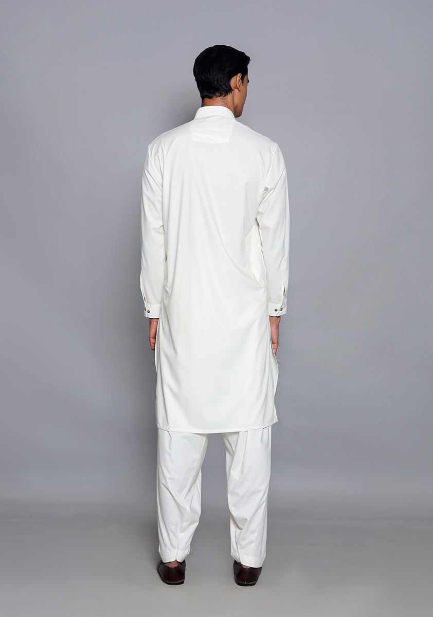 Pakistani Menswear | Amir Adnan - Basic Poly Viscose Snow White Slim Fit Plain Suit - Pakistani Clothes for women, in United Kingdom and United States