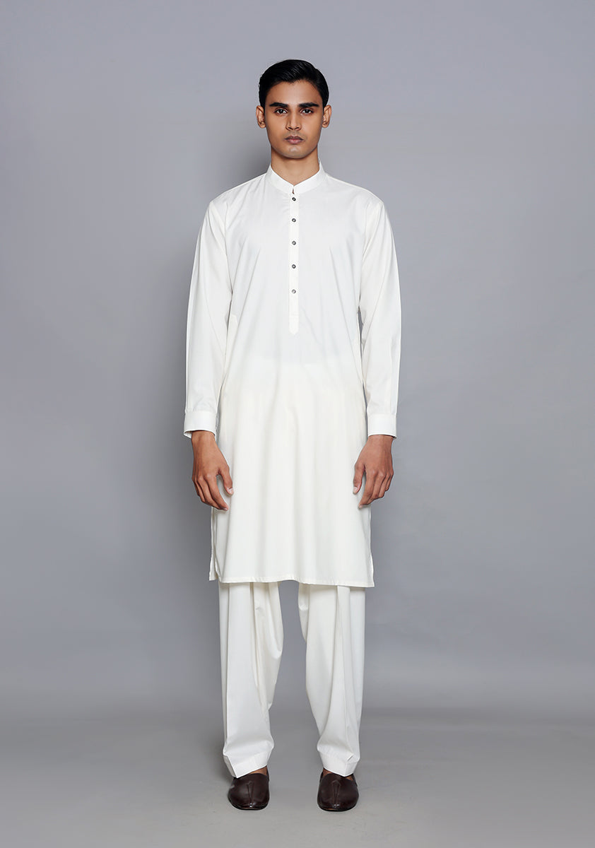 Pakistani Menswear | Amir Adnan - Basic Poly Viscose Snow White Slim Fit Plain Suit - Pakistani Clothes for women, in United Kingdom and United States