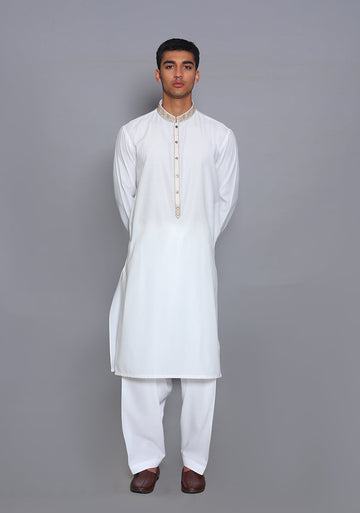 Pakistani Menswear | Amir Adnan - Basic Cotton Silk Cloud Dancer Classic Fit Embroidered Suit - Pakistani Clothes for women, in United Kingdom and United States