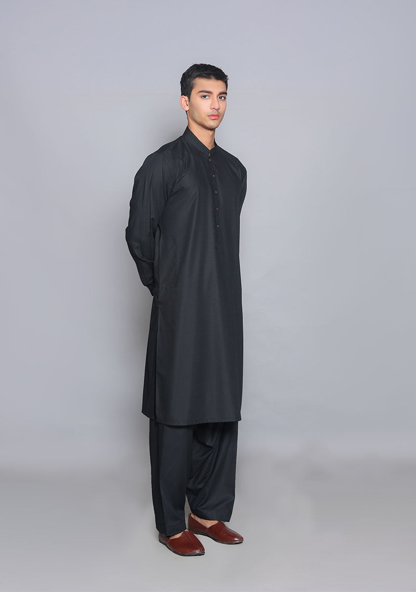 Pakistani Menswear | Amir Adnan - Basic Poly Viscose Pirat Black Classic Fit Suit - Pakistani Clothes for women, in United Kingdom and United States