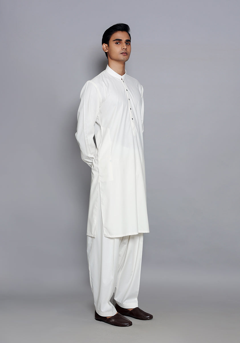 Pakistani Menswear | Amir Adnan - Basic Poly Viscose Snow White Slim Fit Plain Suit - Pakistani Clothes for women, in United Kingdom and United States