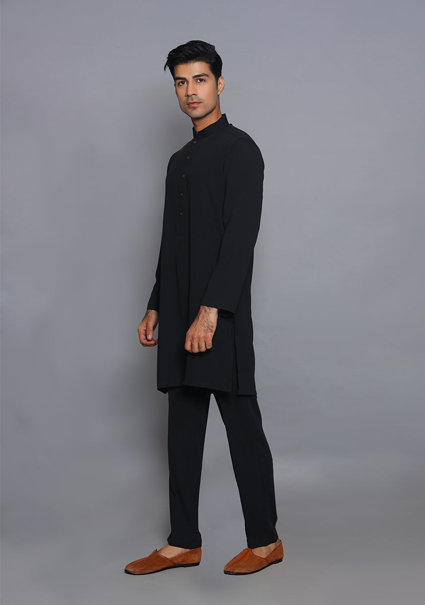 Pakistani Menswear | Amir Adnan - Classic Georgette Jet Black Slim Fit Plain Suit - Pakistani Clothes for women, in United Kingdom and United States