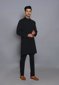 Pakistani Menswear | Amir Adnan - Classic Georgette Jet Black Slim Fit Plain Suit - Pakistani Clothes for women, in United Kingdom and United States