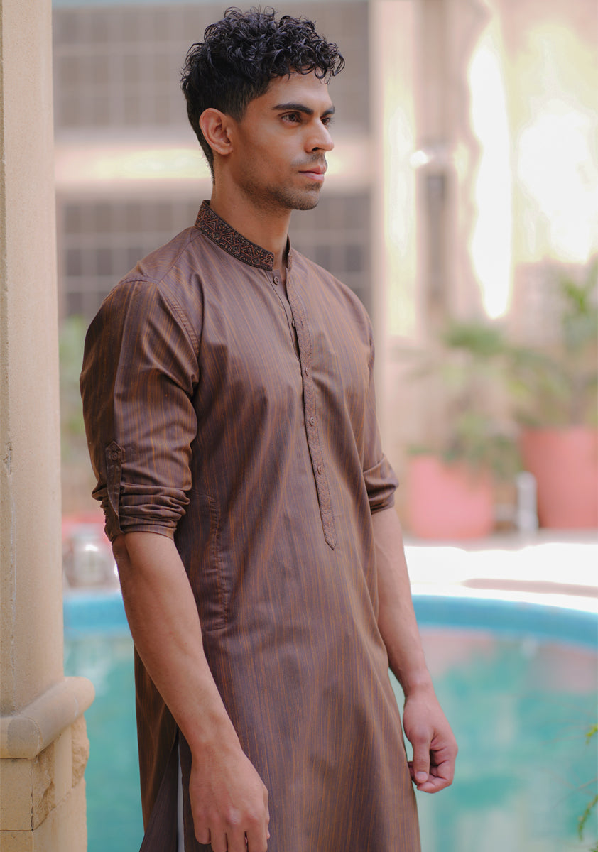 Pakistani Menswear | Amir Adnan - Basic Poly Viscose Mustang Slim Fit Kurta - Pakistani Clothes for women, in United Kingdom and United States