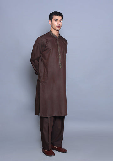 Pakistani Menswear | Amir Adnan - Basic Poly Viscose Wren Classic Fit Embroidered Suit - Pakistani Clothes for women, in United Kingdom and United States