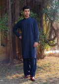 Pakistani Menswear | Amir Adnan - Basic Poly Viscose Dark Sapphire Classic Fit Embroidered Suit - Pakistani Clothes for women, in United Kingdom and United States