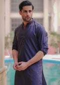 Pakistani Menswear | Amir Adnan - Basic Poly Viscose Dark Sapphire Slim Fit Kurta - Pakistani Clothes for women, in United Kingdom and United States