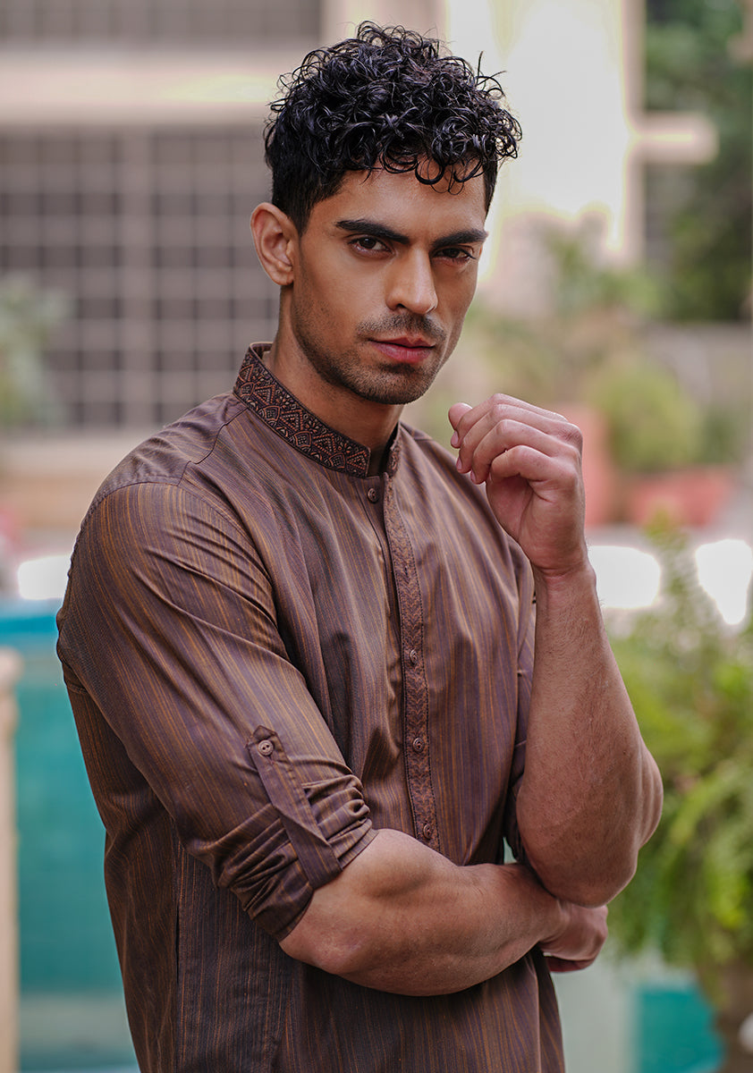 Pakistani Menswear | Amir Adnan - Basic Poly Viscose Mustang Slim Fit Kurta - Pakistani Clothes for women, in United Kingdom and United States