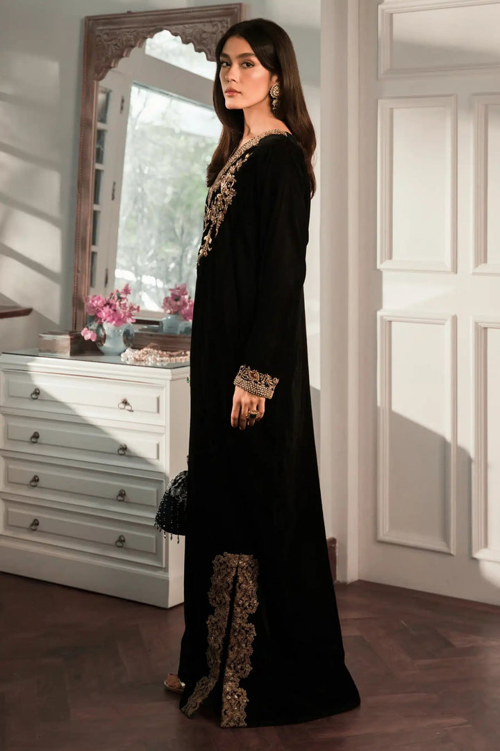 Ammara Khan | Kaftans 23 | BLACK VELVET KAFTAN (D - 01) - Pakistani Clothes - Hoorain Designer Wear