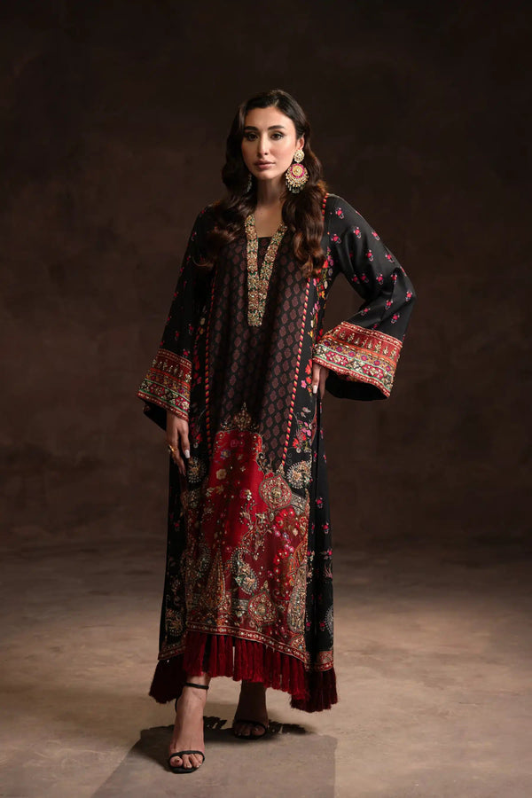 Ammara Khan | Kaftans 23 | MULTI TASSEL BLACK KAFTAN (D - 01) - Pakistani Clothes - Hoorain Designer Wear