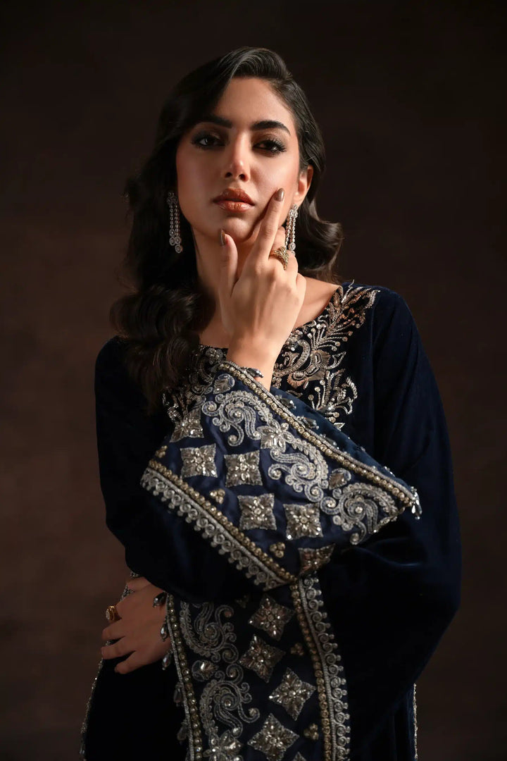 Ammara Khan | Kaftans 23 | STATEMENT NAVY KAFTAN (D - 05) - Pakistani Clothes - Hoorain Designer Wear