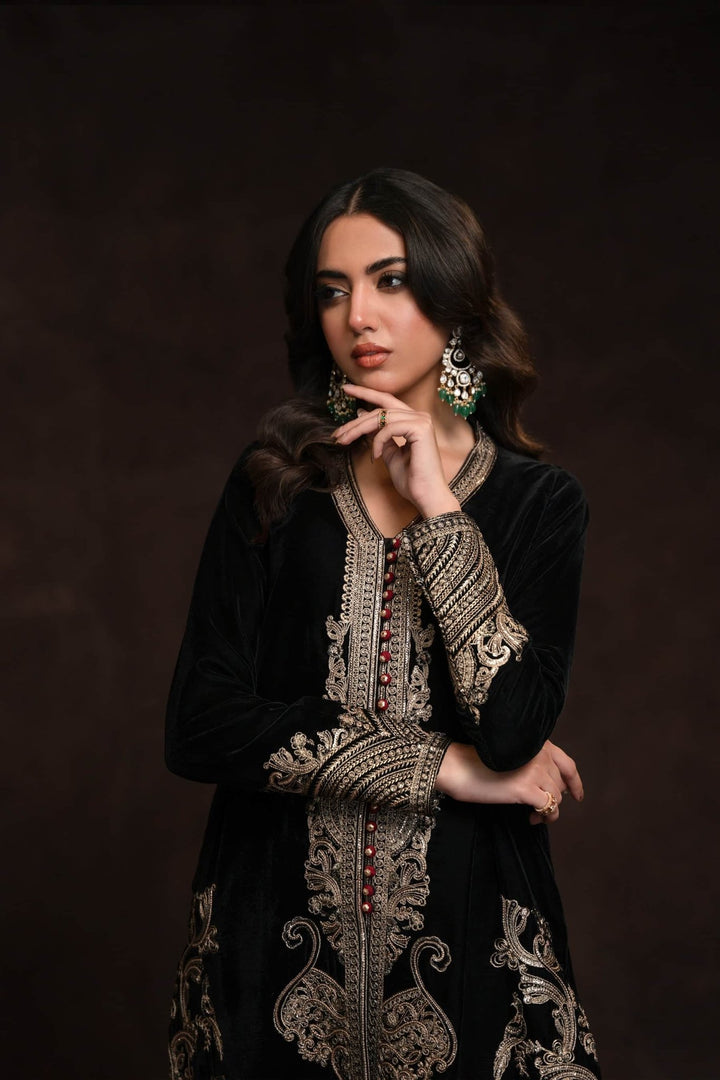 Ammara Khan | Velvet 23/24 | BLACK BEAUTY IN VELVET (D - 03) - Pakistani Clothes - Hoorain Designer Wear