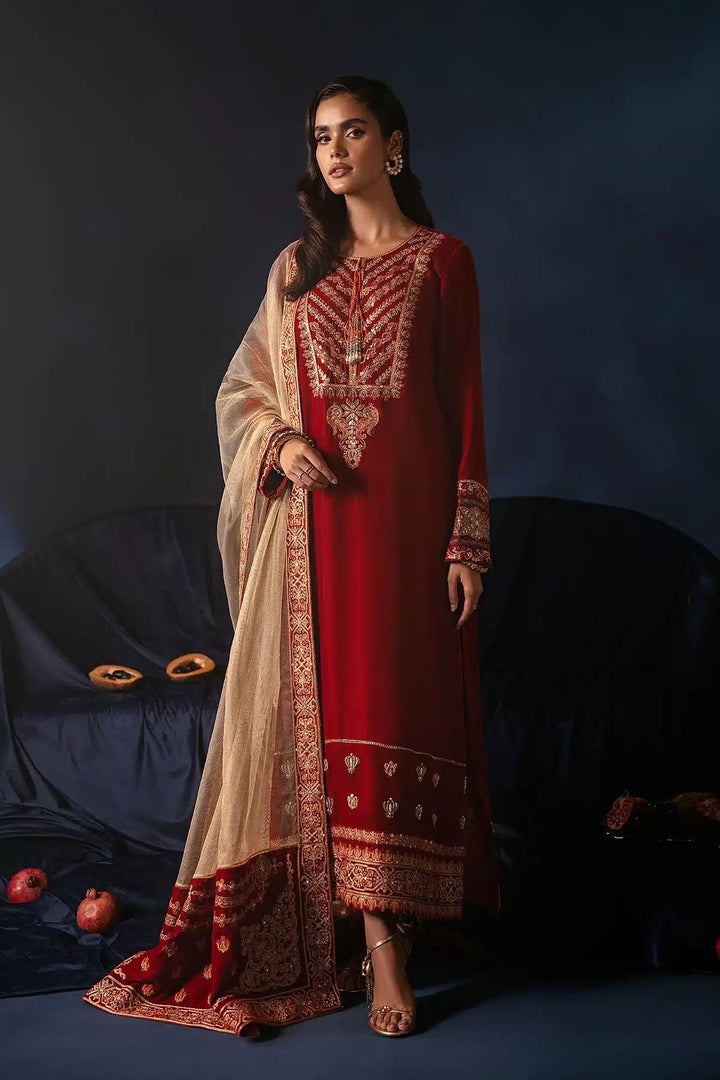 Ammara Khan | Velvet 23/24 | BURNT ORANGE VELVET SET (D - 07) - Pakistani Clothes - Hoorain Designer Wear