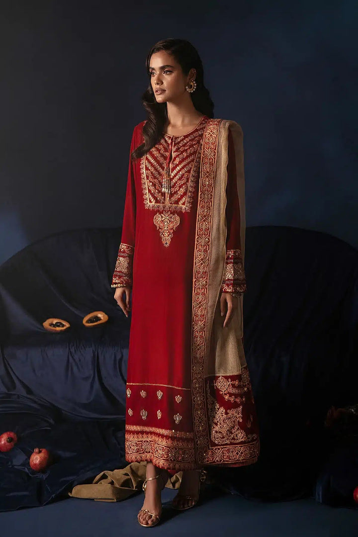 Ammara Khan | Velvet 23/24 | BURNT ORANGE VELVET SET (D - 07) - Pakistani Clothes - Hoorain Designer Wear