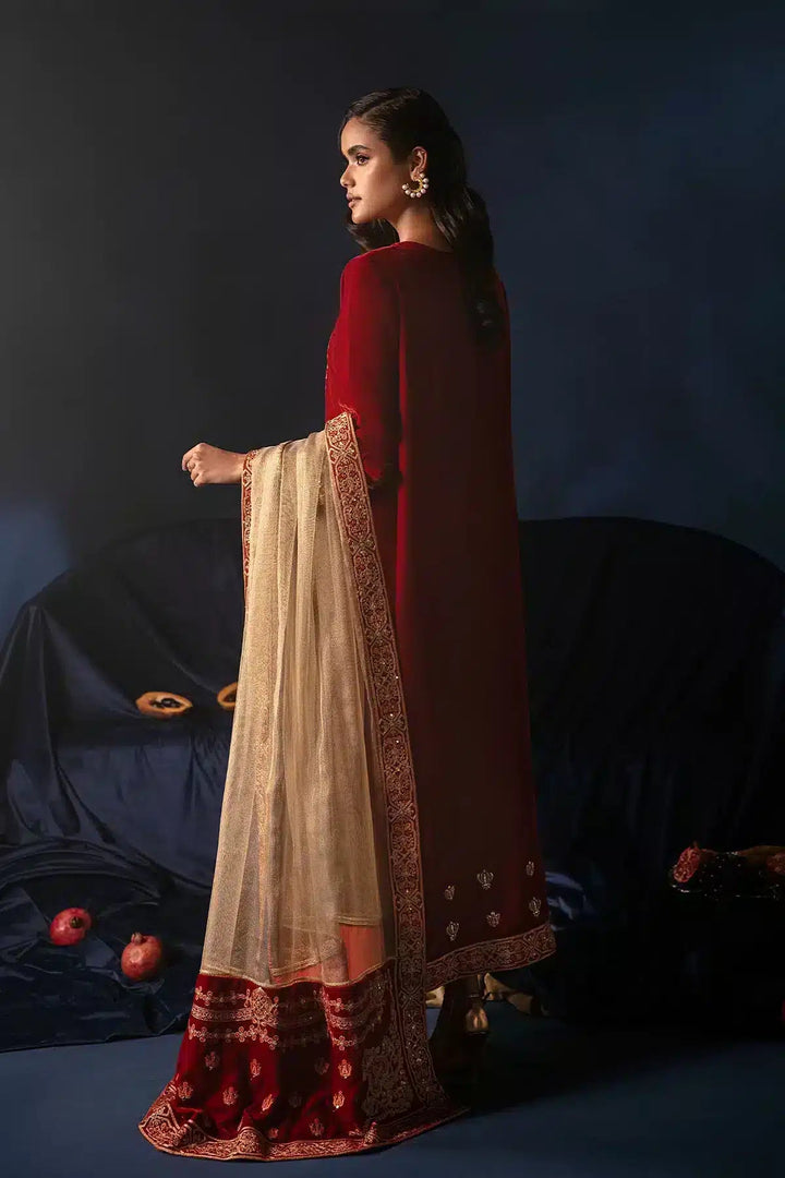 Ammara Khan | Velvet 23/24 | BURNT ORANGE VELVET SET (D - 07) - Pakistani Clothes - Hoorain Designer Wear