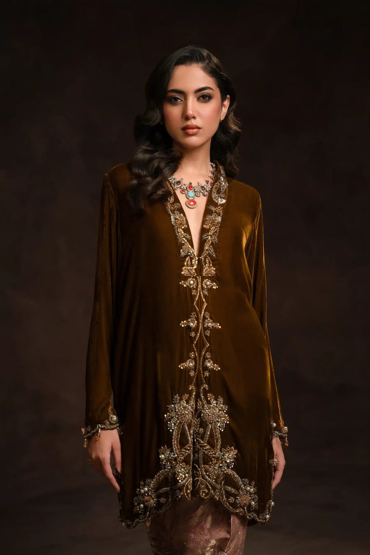 Ammara Khan | Velvet 23/24 | MODERN SHIRT AND SHALWAR SET (D - 09C) - Pakistani Clothes - Hoorain Designer Wear