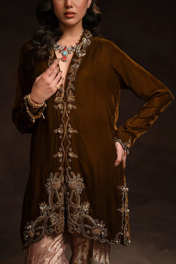 Ammara Khan | Velvet 23/24 | MODERN SHIRT AND SHALWAR SET (D - 09C) - Pakistani Clothes - Hoorain Designer Wear