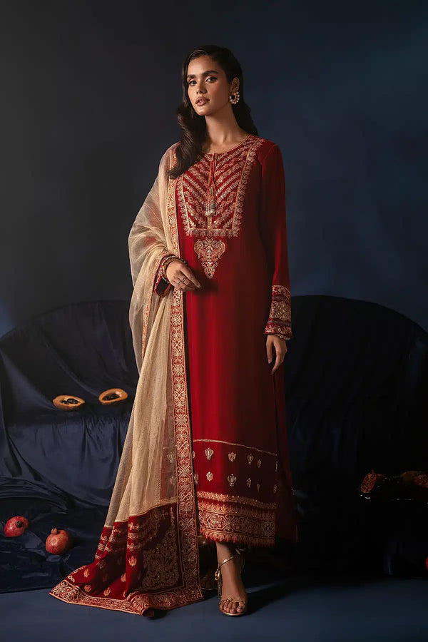 Ammara Khan | Velvet 23/24 | BURNT ORANGE VELVET SET (D-07) - Hoorain Designer Wear - Pakistani Ladies Branded Stitched Clothes in United Kingdom, United states, CA and Australia