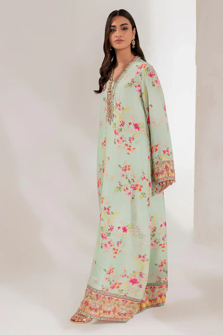 Ammara Khan | Kaftans 23 | MINT BLOOM KAFTAN (D-17) - Hoorain Designer Wear - Pakistani Designer Clothes for women, in United Kingdom, United states, CA and Australia