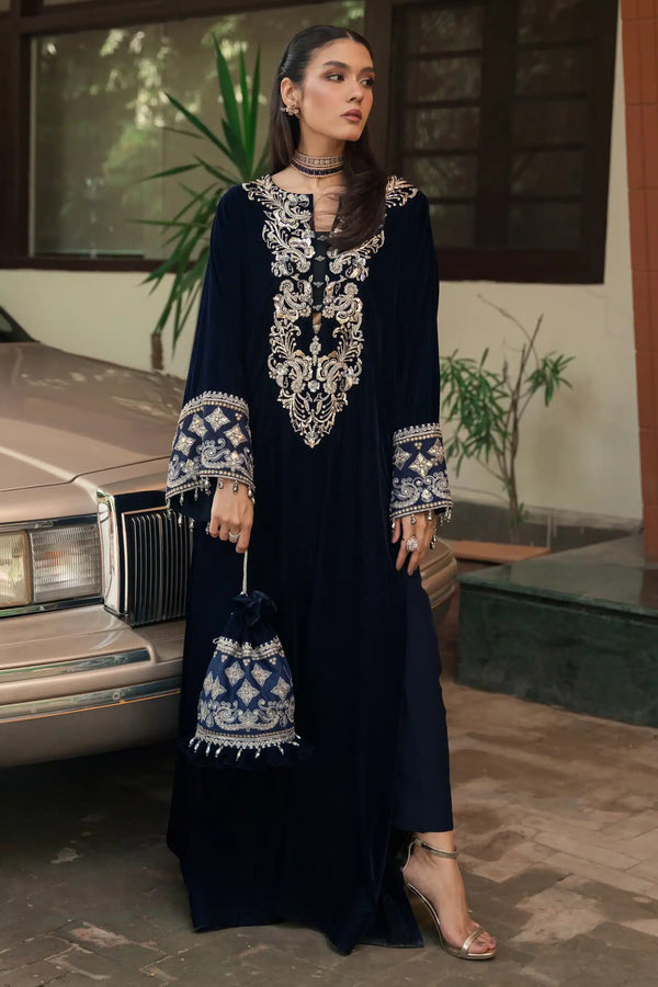 Ammara Khan | Kaftans 23 | STATEMENT NAVY KAFTAN (D-05) - Hoorain Designer Wear - Pakistani Ladies Branded Stitched Clothes in United Kingdom, United states, CA and Australia