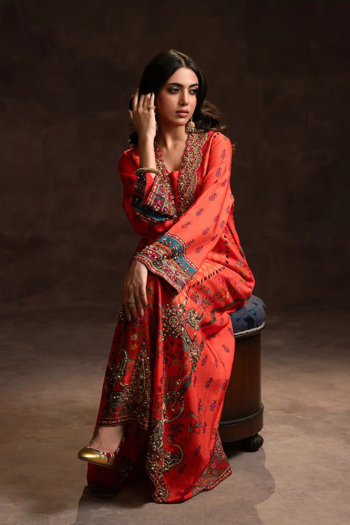Ammara Khan | Kaftans 23 | FESTIVE ORANGE KAFTAN (D-03) - Hoorain Designer Wear - Pakistani Ladies Branded Stitched Clothes in United Kingdom, United states, CA and Australia
