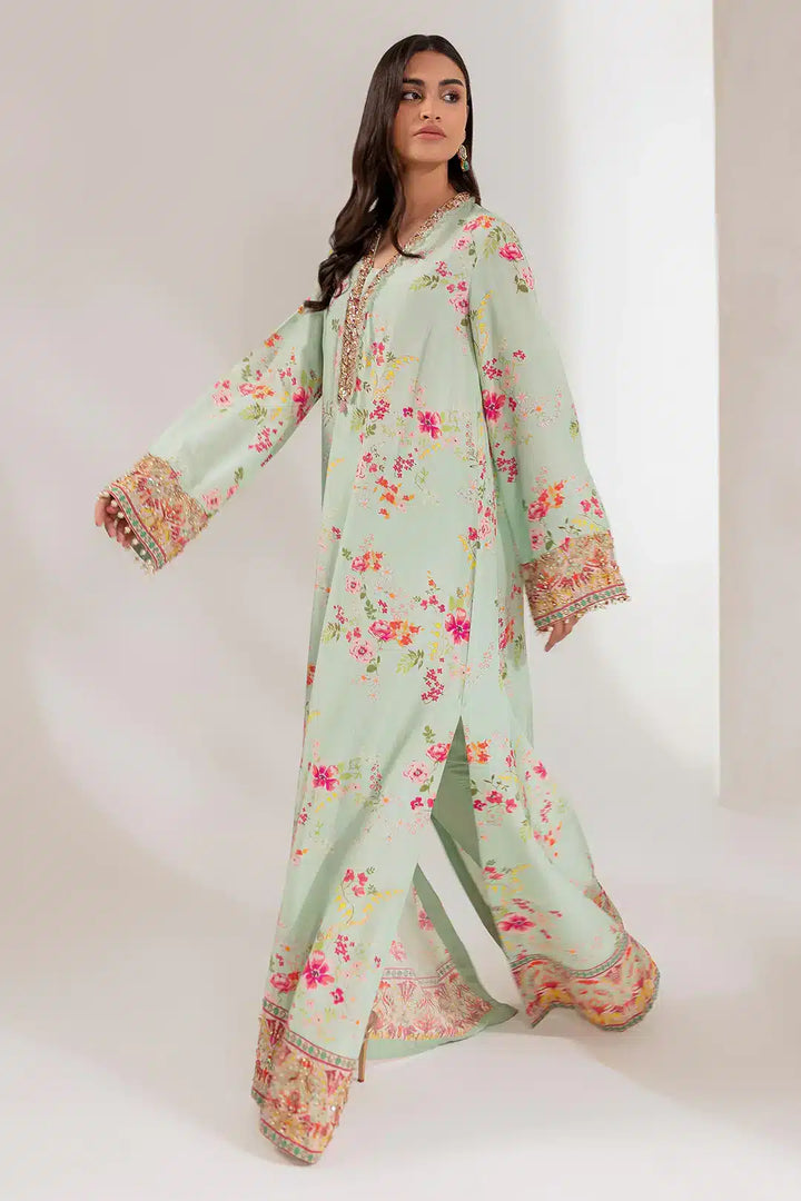 Ammara Khan | Kaftans 23 | MINT BLOOM KAFTAN (D-17) - Hoorain Designer Wear - Pakistani Designer Clothes for women, in United Kingdom, United states, CA and Australia