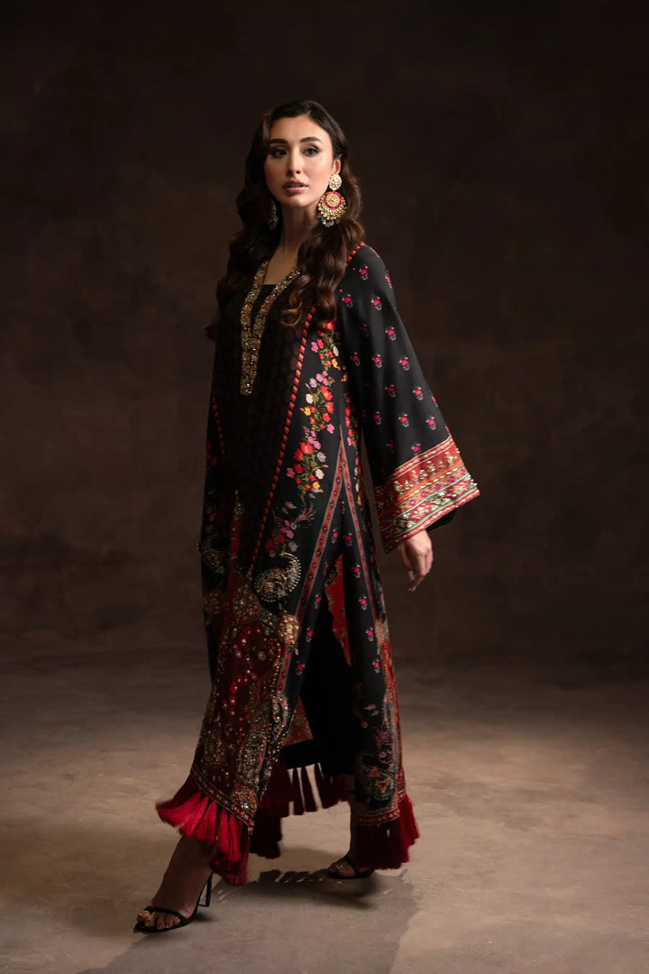 Ammara Khan | Kaftans 23 | MULTI TASSEL BLACK KAFTAN (D-01) - Hoorain Designer Wear - Pakistani Ladies Branded Stitched Clothes in United Kingdom, United states, CA and Australia