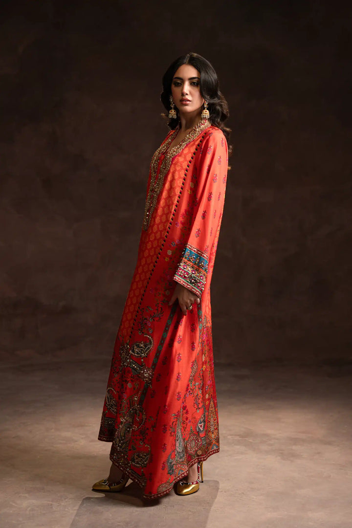 Ammara Khan | Kaftans 23 | FESTIVE ORANGE KAFTAN (D-03) - Hoorain Designer Wear - Pakistani Ladies Branded Stitched Clothes in United Kingdom, United states, CA and Australia