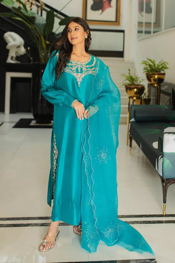 Jeem | Luxury Pret | ANNA TEAL - Hoorain Designer Wear - Pakistani Designer Clothes for women, in United Kingdom, United states, CA and Australia