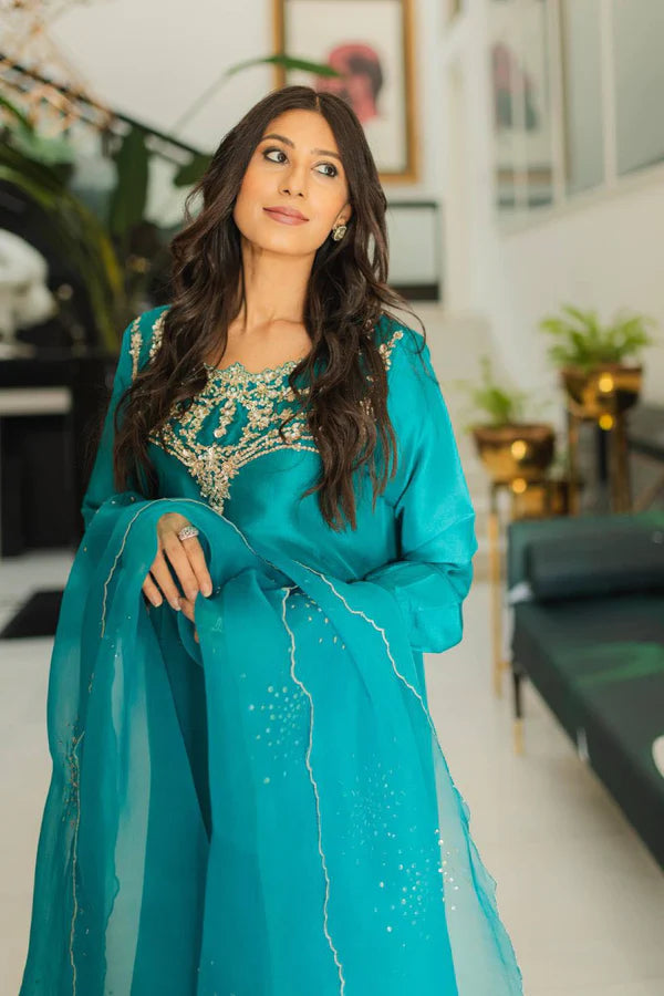 Jeem | Luxury Pret | ANNA TEAL - Hoorain Designer Wear - Pakistani Ladies Branded Stitched Clothes in United Kingdom, United states, CA and Australia