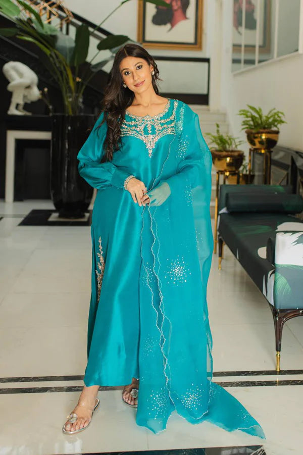 Jeem | Luxury Pret | ANNA TEAL - Hoorain Designer Wear - Pakistani Designer Clothes for women, in United Kingdom, United states, CA and Australia