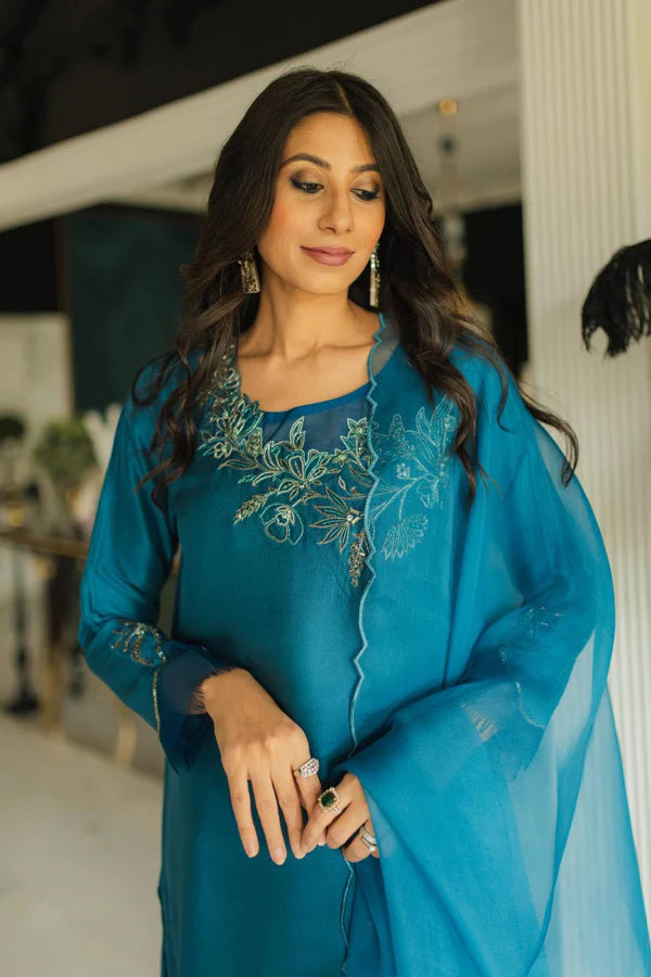 Jeem | Luxury Pret | AZURE TEAL - Hoorain Designer Wear - Pakistani Ladies Branded Stitched Clothes in United Kingdom, United states, CA and Australia