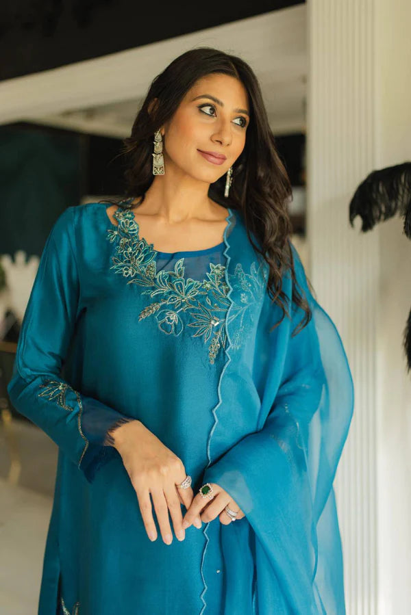 Jeem | Luxury Pret | AZURE TEAL - Hoorain Designer Wear - Pakistani Ladies Branded Stitched Clothes in United Kingdom, United states, CA and Australia