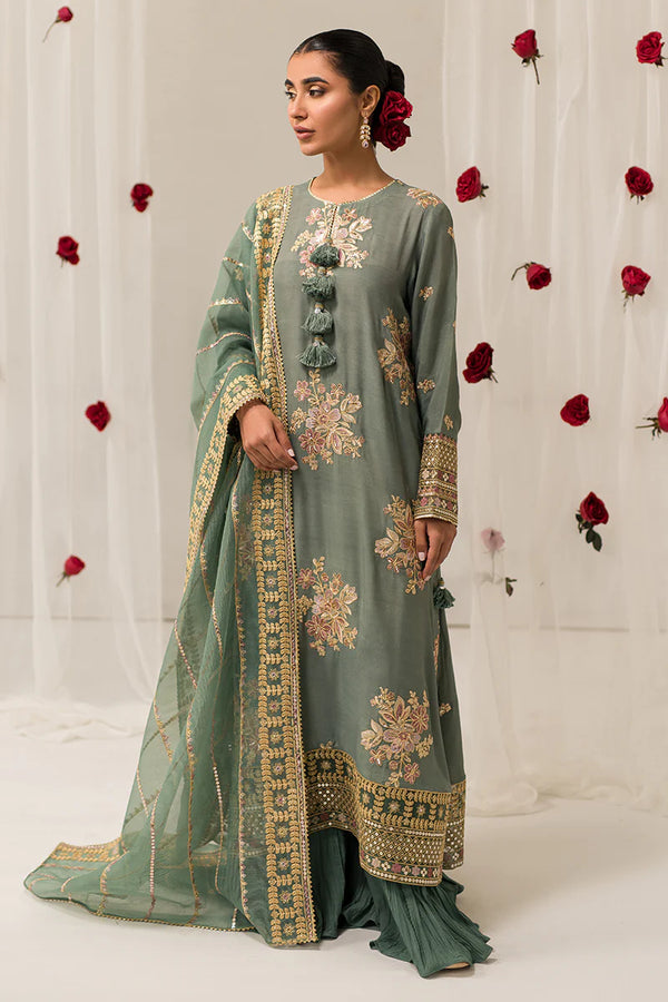 Cross Stitch | Luxe Atelier 24 | Garland Sage - Hoorain Designer Wear - Pakistani Ladies Branded Stitched Clothes in United Kingdom, United states, CA and Australia