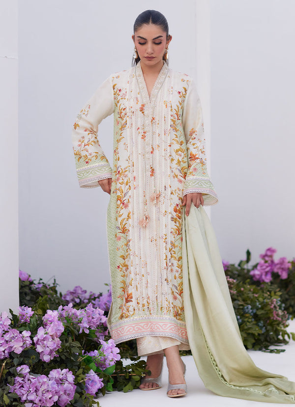 Farah Talib Aziz | Zaza Prints 24 | SAGE TRELLIS SHIRT AND DUPATTA - Hoorain Designer Wear - Pakistani Ladies Branded Stitched Clothes in United Kingdom, United states, CA and Australia