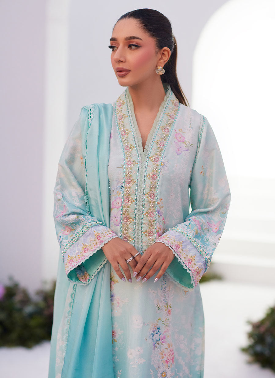 Farah Talib Aziz | Zaza Prints 24 | CYAN OMBRE SHIRT AND DUPATTA - Pakistani Clothes for women, in United Kingdom and United States