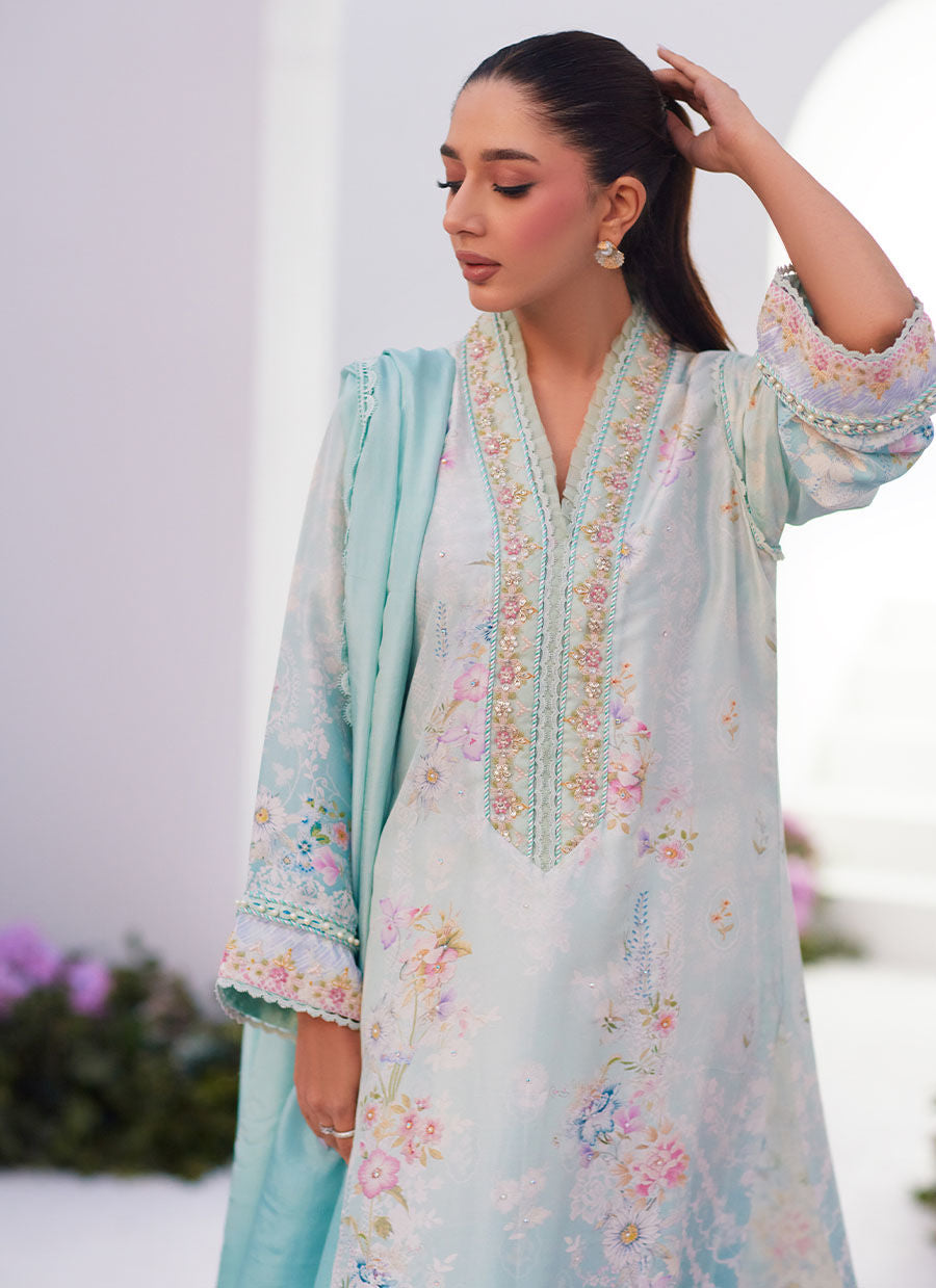 Farah Talib Aziz | Zaza Prints 24 | CYAN OMBRE SHIRT AND DUPATTA - Pakistani Clothes for women, in United Kingdom and United States