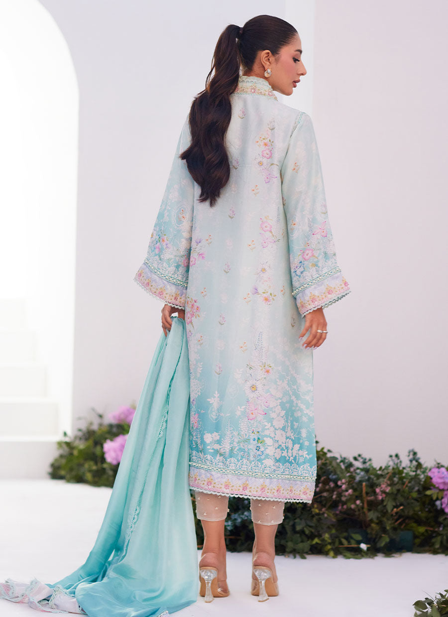 Farah Talib Aziz | Zaza Prints 24 | CYAN OMBRE SHIRT AND DUPATTA - Pakistani Clothes for women, in United Kingdom and United States