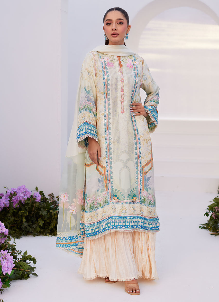 Farah Talib Aziz | Zaza Prints 24 | TURKISH AQUA SHIRT AND DUPATTA - Pakistani Clothes for women, in United Kingdom and United States