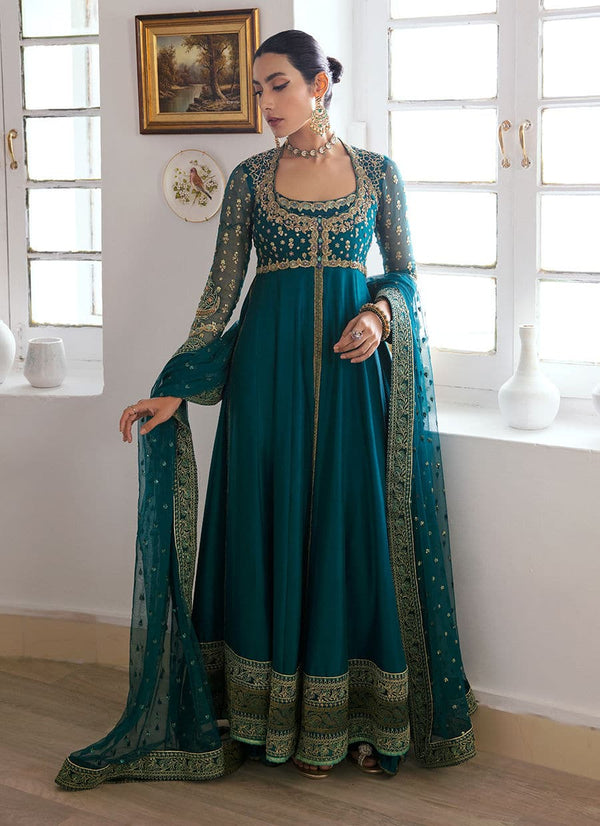 Farah Talib Aziz | Mayna Festive Luxe | AFRA TEAL - Hoorain Designer Wear - Pakistani Ladies Branded Stitched Clothes in United Kingdom, United states, CA and Australia